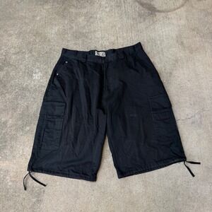 BTL Mens Black Cargo Shorts Baggy Streetwear Skate Size 38 Drawstring Hem